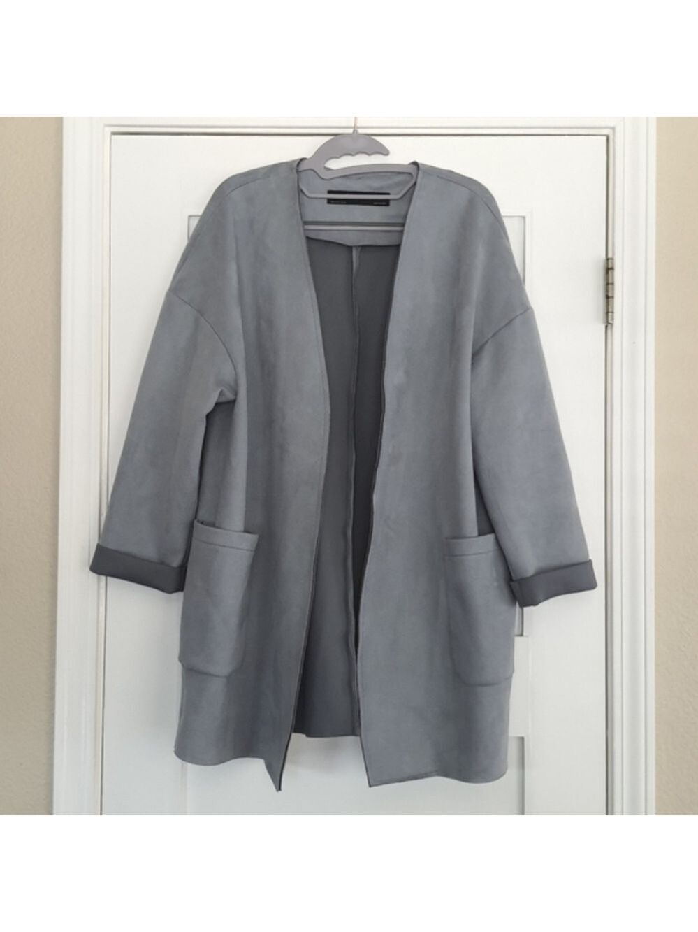 ZARA Blue Faux Suede Coat Womens Size S Drop Shoulder